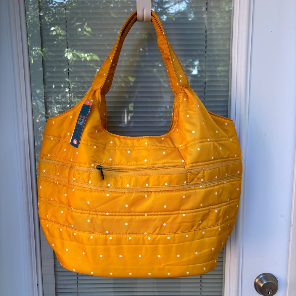 NWT LUG Gondola Slouch Tote Yellow Dot Marigold Travel  Bag Purse - Picture 8 of 15
